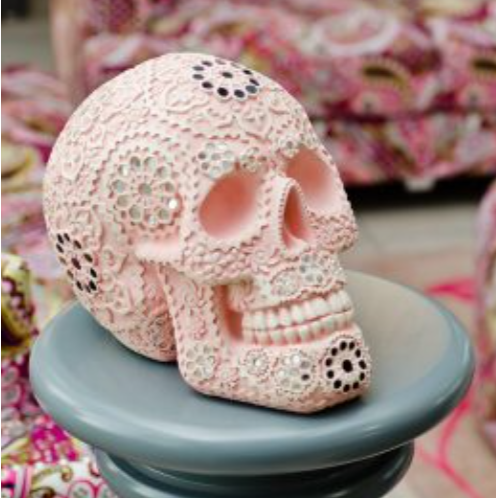 Calavera Sugar Skull Sculpture - Pink