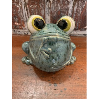 Googly Eyed Frog- Ceramic Googly Eyed Frog With White Daisy Figurine