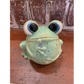 Googly Eyed Frog- Ceramic Googly Eyed Frog With White Daisy Figurine