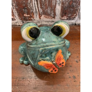 Googly Eyed Frog- Ceramic Googly Eyed Frog With White Daisy Figurine