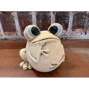 Googly Eyed Frog- Ceramic Googly Eyed Frog With White Daisy Figurine