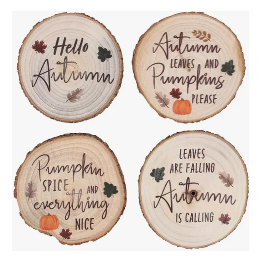 Hello Autumn Wood Slice Coasters - Set of 4