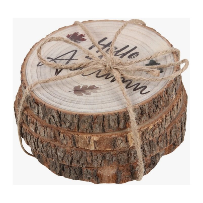 Hello Autumn Wood Slice Coasters - Set of 4