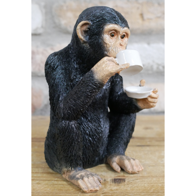 Chimpanzee Drinking Cup of Tea Figurine