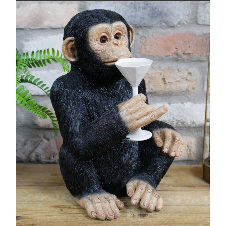 Chimpanzee Drinking a Cocktail Figurine