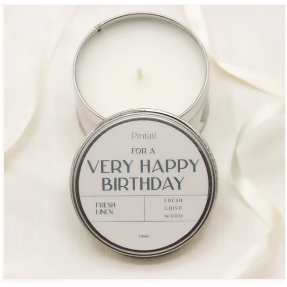 "For A Very Happy Birthday" Fresh Linen Candle