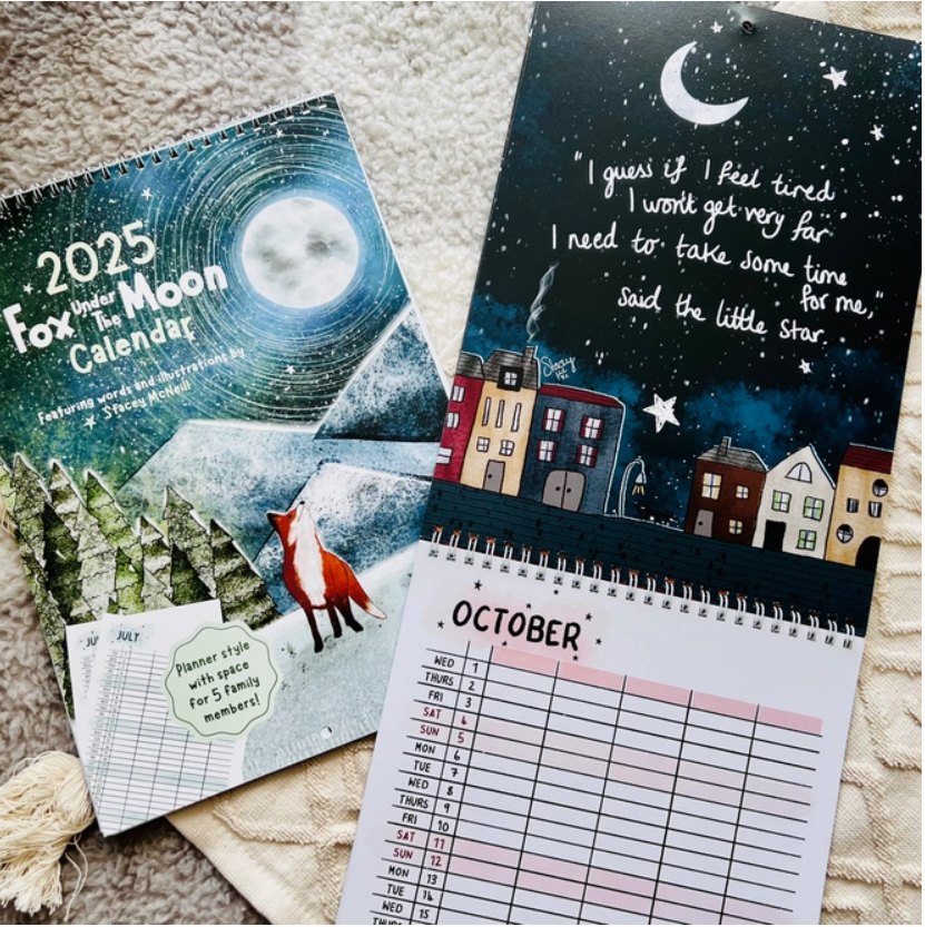 Fox Under The Moon - 2025 Wall Calendar Family Organiser