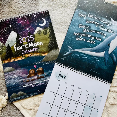 Fox Under The Moon - 2025 Wall Calendar Traditional Box Style