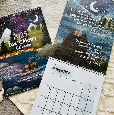 Fox Under The Moon - 2025 Wall Calendar Traditional Box Style