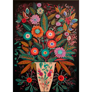 Folk Art Style Flowers Dark Print