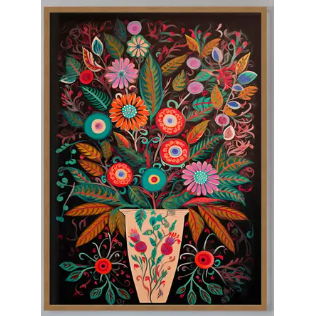 Folk Art Style Flowers Dark Print