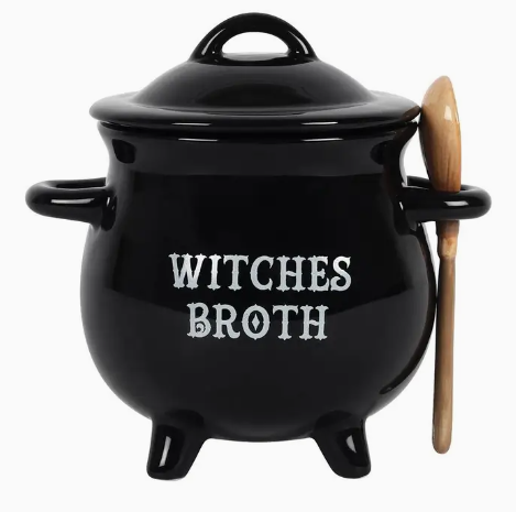 Witches Broth Cauldron Soup Bowl With Broom Spoon