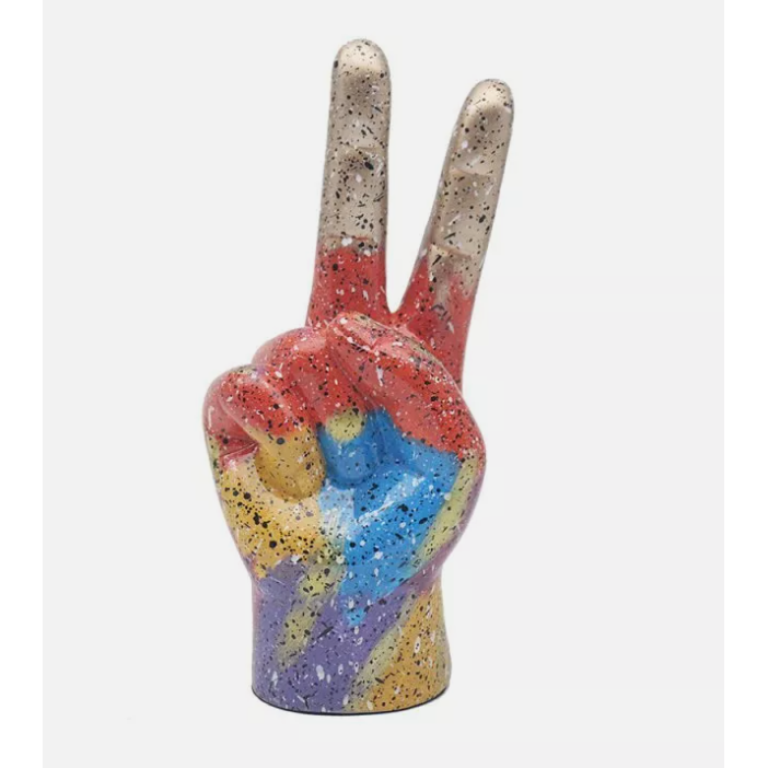 Hand Peace Sign Gold and Rainbow