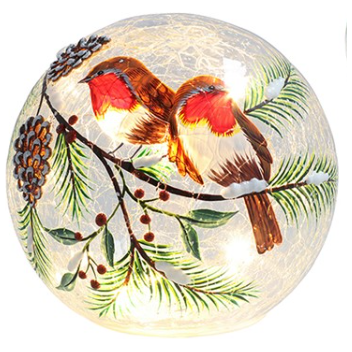 Christmas Crackle LED Ball Robins