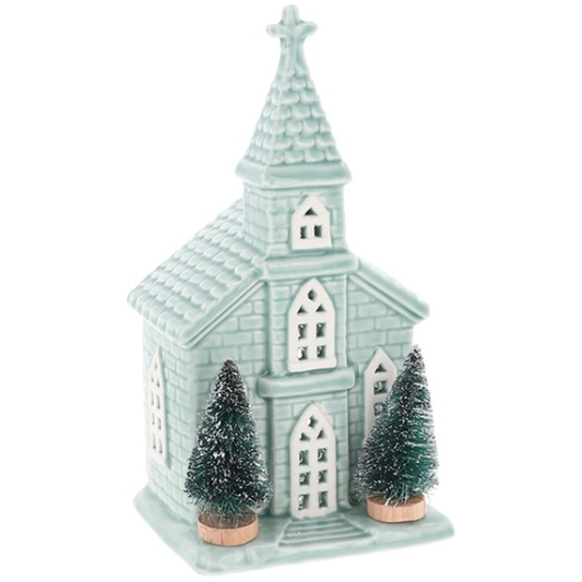 Festive Sage Church Tealight House