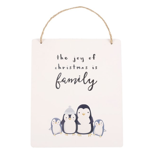 Joy Of Christmas Penguin Family MDF Hanging Sign