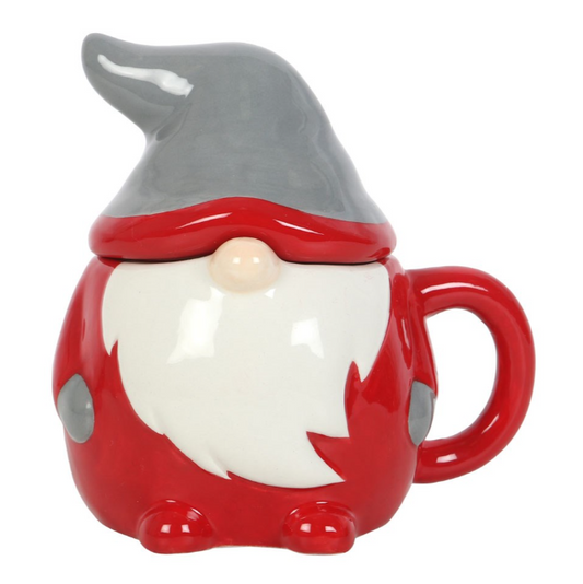 Red And Grey Gonk Ceramic Lidded Mug