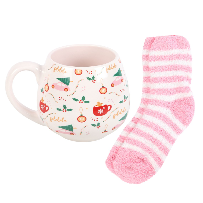 Sugar Plum Christmas Print Mug and Sock Set