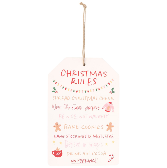 Sugarplum Christmas Rules MDF Hanging Sign