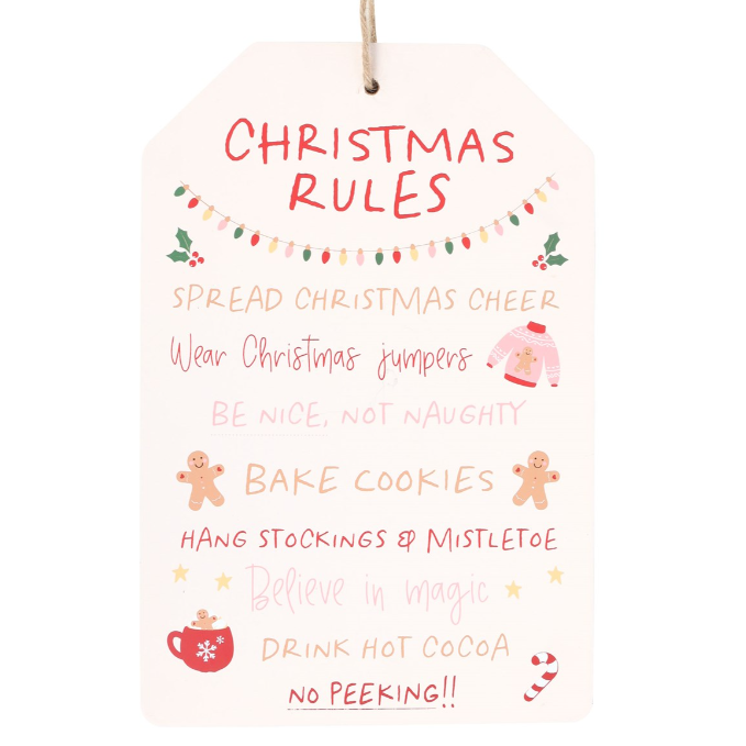 Sugarplum Christmas Rules MDF Hanging Sign